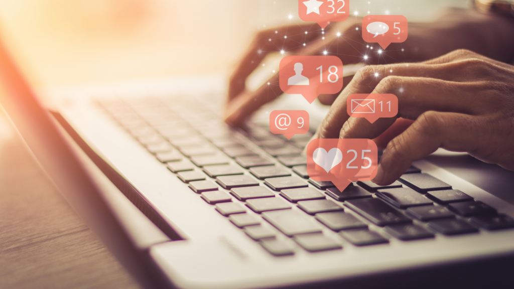 social media, laptop, comments, shares, likes